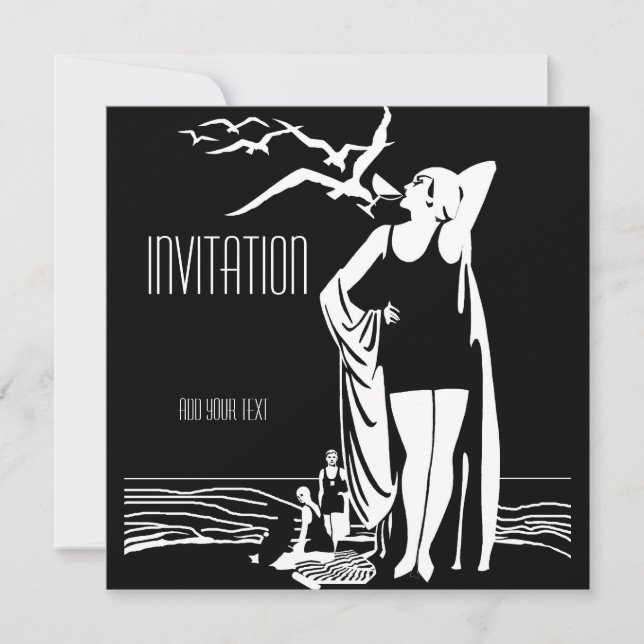 Invitation Vintage Retro Black White (Front)