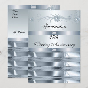 Invitation Wedding Anniversary 25th Silver Blue