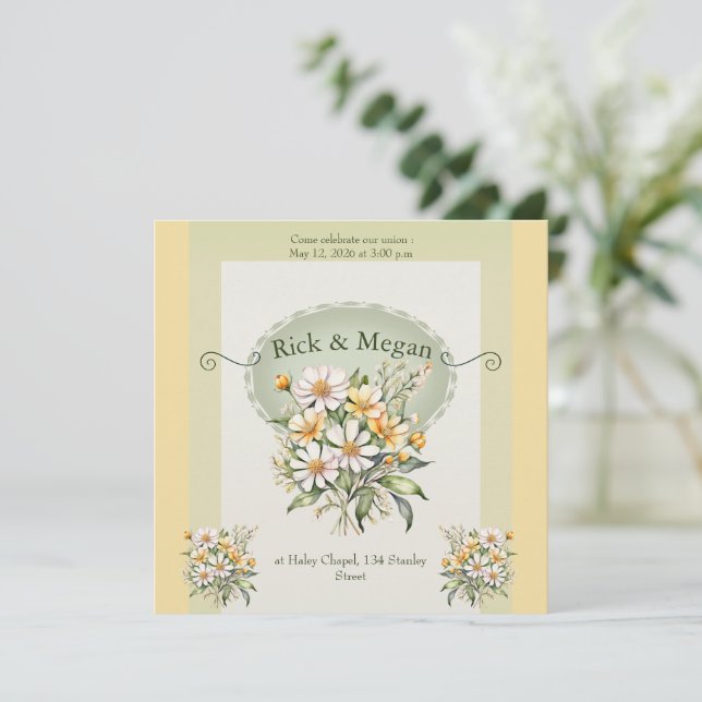 Invitation wedding card, daisies charm (Standing Front)