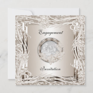 Invitation Wedding Engagement Sepia Floral Frame