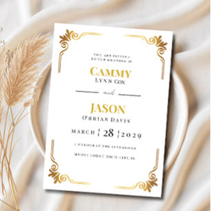 Invitation Wedding Gold Scroll Corner Frame 