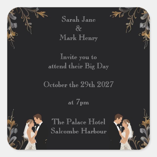 Invitation Wedding layout you can personalise Square Sticker (Front)