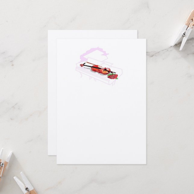 Invitation Wedding : Piano Violin with a Rose (Front/Back In Situ)