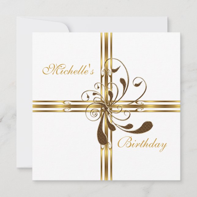 Invitation White & Gold Abstract (Front)