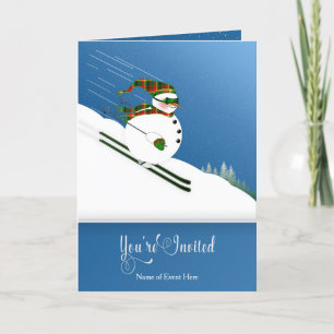 Invitation, Winter Event, Happy Snowman Skiing Card