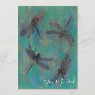Invitation With Dragonflies In Blue & Green