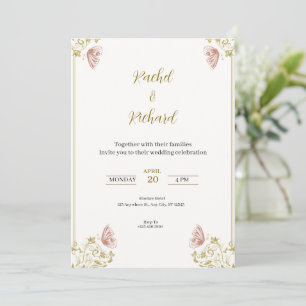 Invitation with gold and pink floral designs
