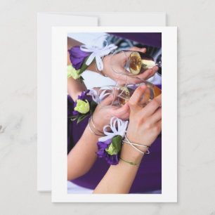 Invitation with hands holding champagne flutes