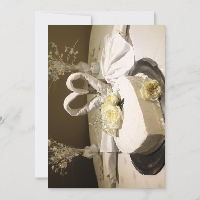 Invitation with heart shaped cake table decoration (Front)