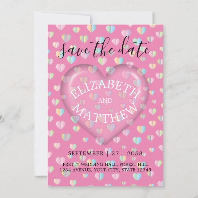 Invitation with Pink Heart and Speckles Template (Front)