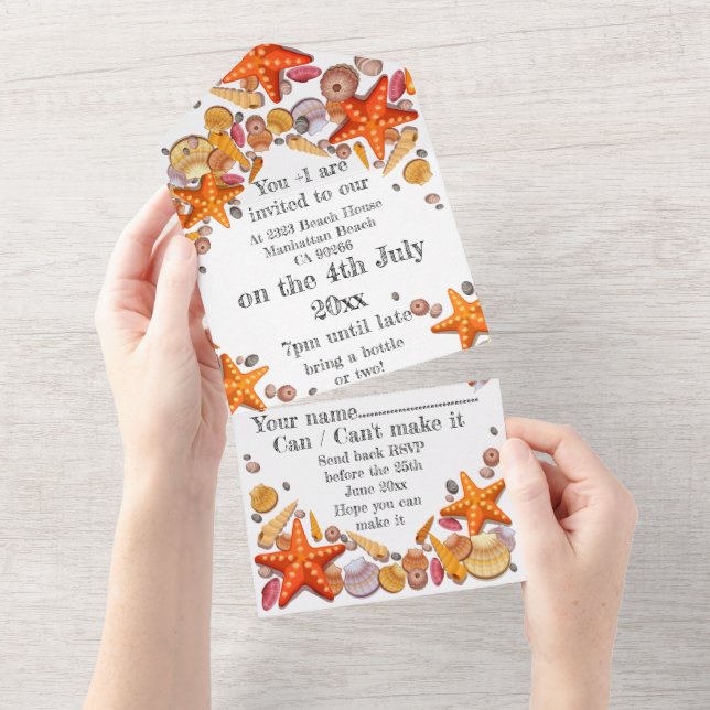 Invitation  With RSVP - Shells Theme Invite (Tearaway)