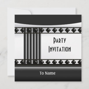 Invitation Zizzago Black White Art Deco