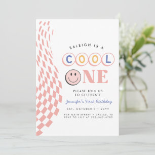 InvitationCool One Girl's First Birthday Chequered Invitation