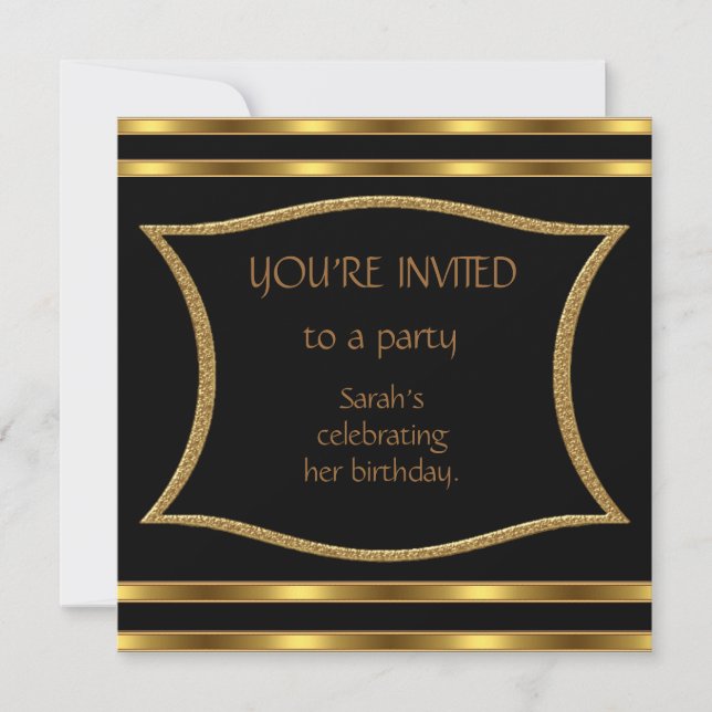 Invitations Announcements Elegant Black Gold (Front)