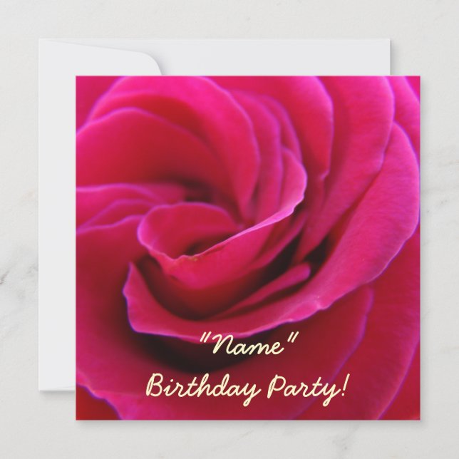 Invitations Birthday Party Pink Rose Flower Cards (Front)