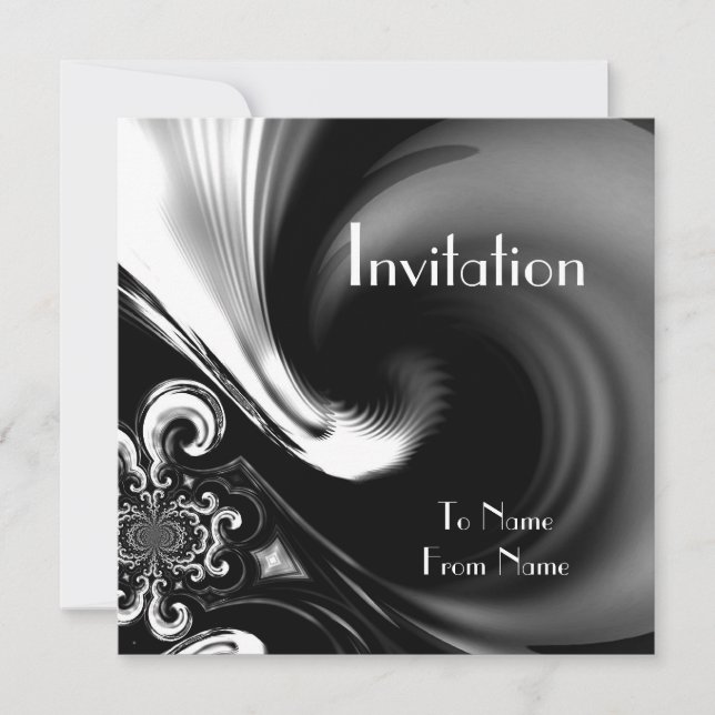 Invitations Black & White Style Abstract Metal 2 (Front)