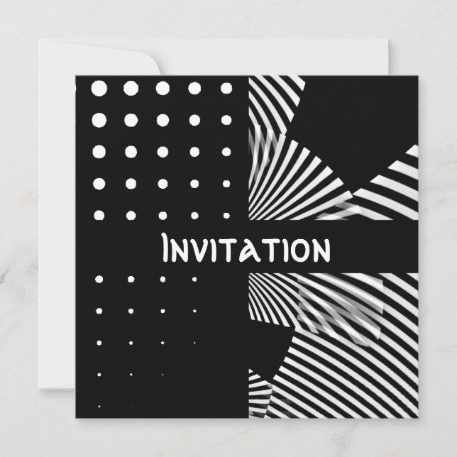 Invitations Black & White Style Spots Stripe (Front)