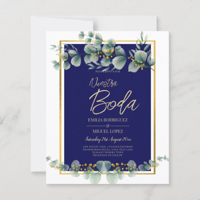 Invitations De Boda Elegantes Navy Blue Gold (Front)