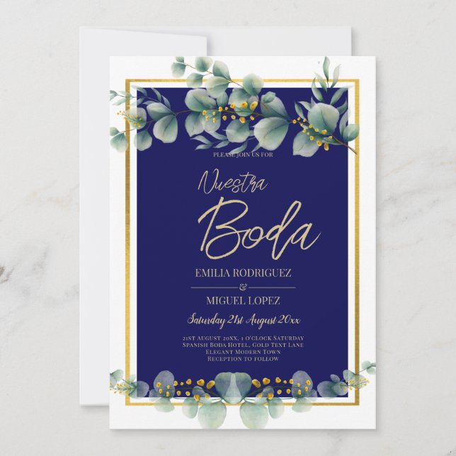 Invitations De Boda Elegantes Navy Blue Gold (Front)