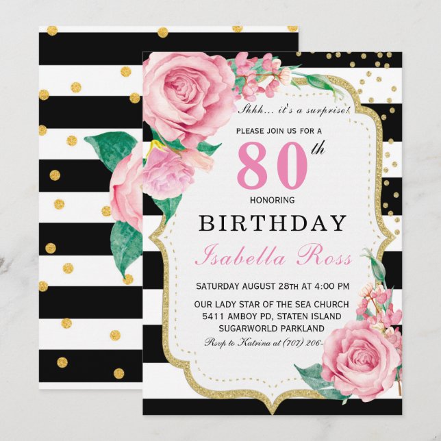 Invitations for an 80th Birthday Party (Front/Back)