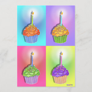 Invitations - Pop Art Birthday Cupcakes