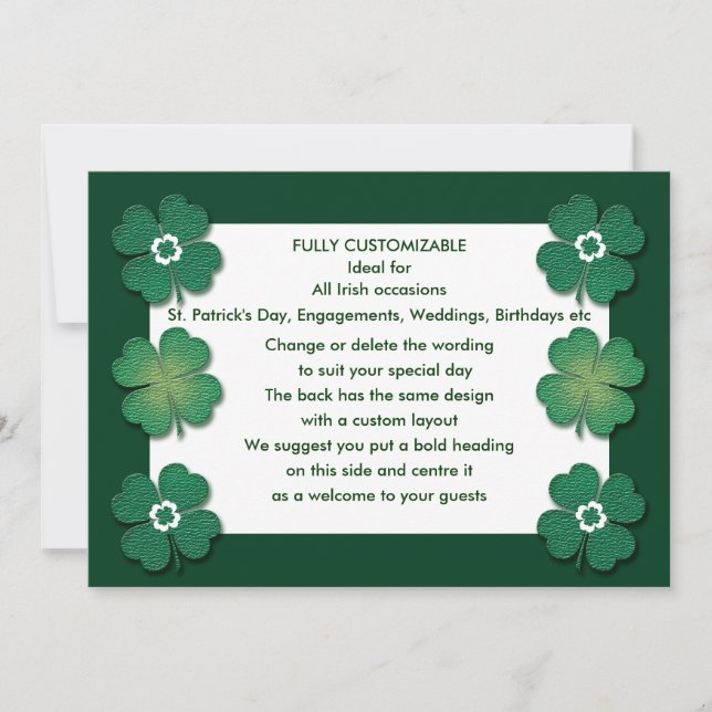 Invitations template - customisable shamrocks (Front)