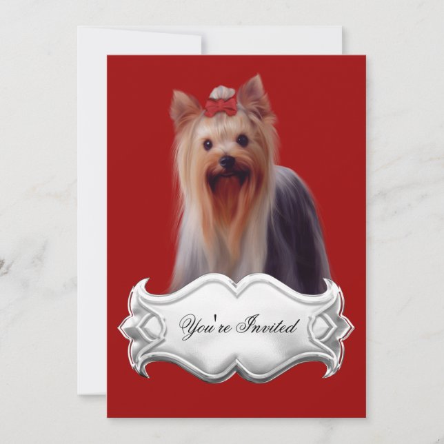 Invitations Yorkshire terrier Puppy Dogs Red (Front)