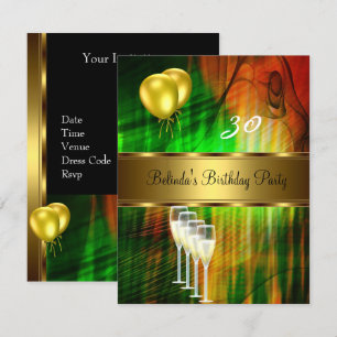 Invite 30th Birthday Party Green Yellow Balloons
