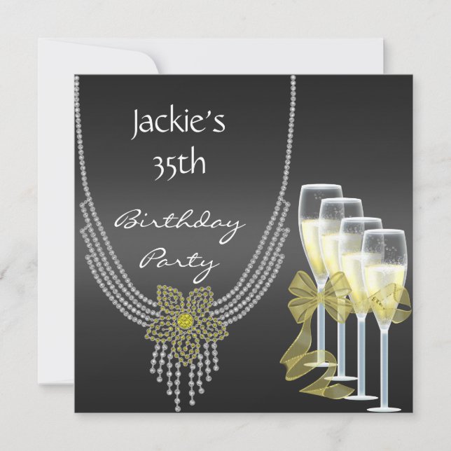 Invite 35th Birthday  Elegant Jewels Champagne (Front)