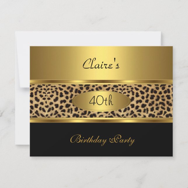 Invite 40th Birthday Party Leopard Gold Black (Front)