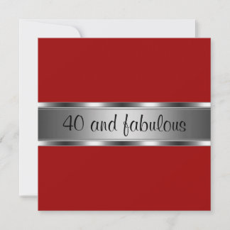 Invite Birthday Party Red Silver Fabulous 40th