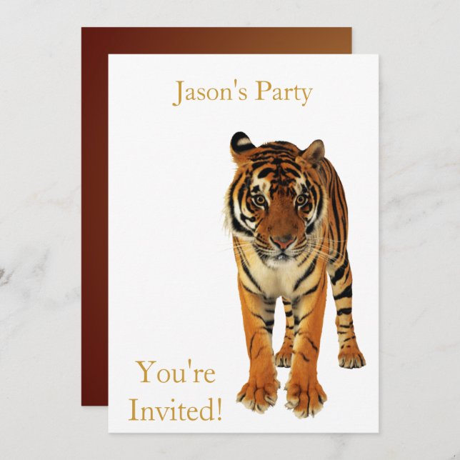Invite Birthday Party Tiger On White (Front/Back)