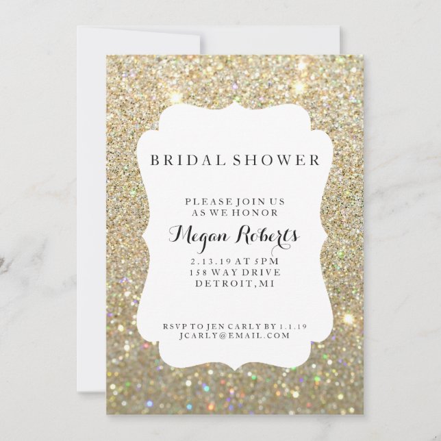 Invite - Bridal Shower Day Fab - Gold Glitter (Front)