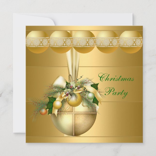 Invite Christmas Party Gold Balls (Front)