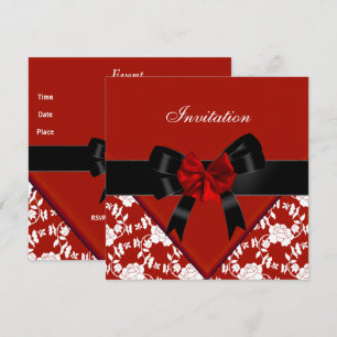 Invite Elegant Classy Red Black White Floral Bow