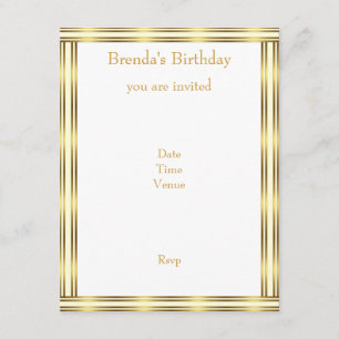 Invite Elegant Gold & White Stripe Horizontal