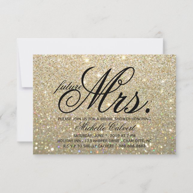 Invite -Gold Glitter Fab future Mrs. Bridal Shower (Front)