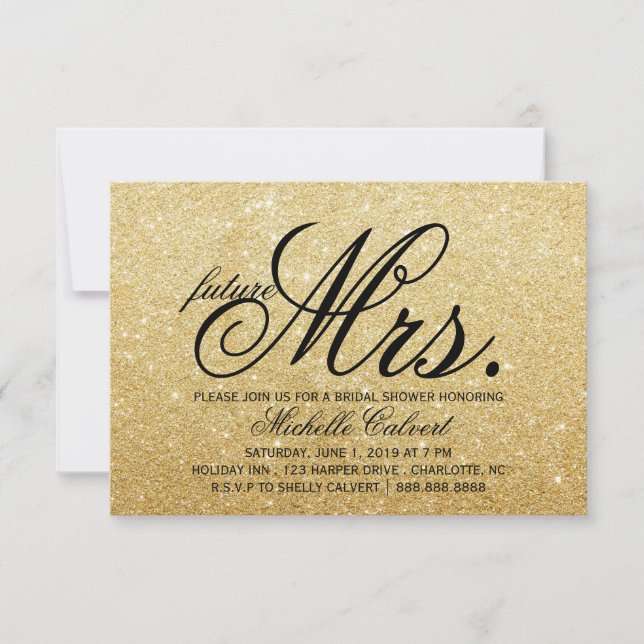 Invite - Golden Glitter Bridal Shower future Mrs. (Front)