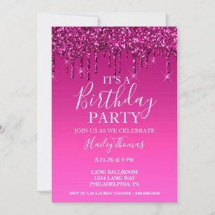 Invite - Hot Pink Glitter Drip Birthday