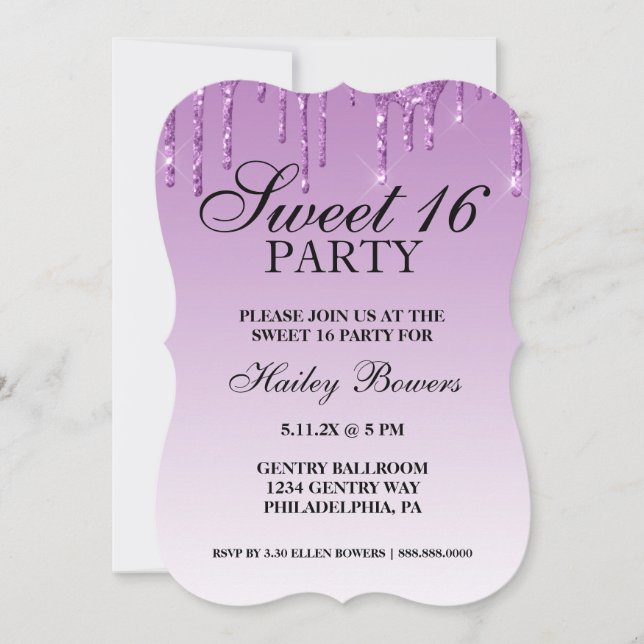 Invite - Lavender Purple Drip Glitter Ombre (Front)