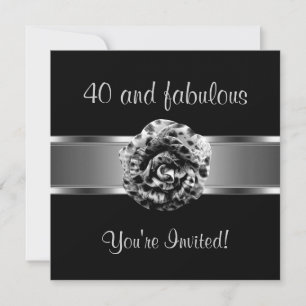 Invite Party Black Grey Flower Fabulous 40th