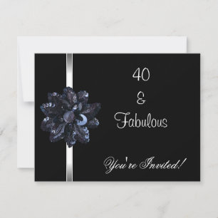 Invite Party Black Sequin Flower Fabulous 40th