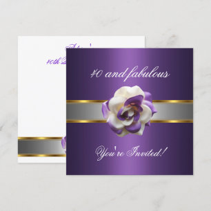 Invite Party Purple White Flower Fabulous 40th