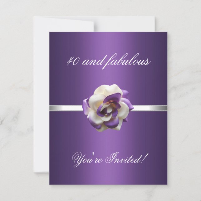 Invite Party Purple White Flower Fabulous 40th (Front)