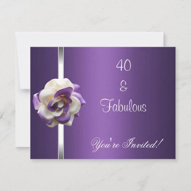 Invite Party Purple White Flower Fabulous 40th (Front)