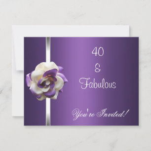 Invite Party Purple White Flower Fabulous 40th