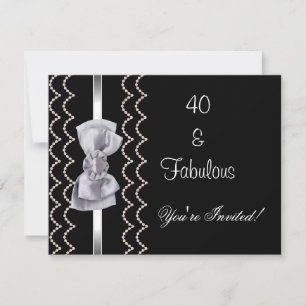 Invite Party Silver Bow Fabulous 40th Black
