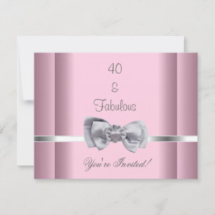 Invite Party Silver Bow Image Fabulous 40th Pink