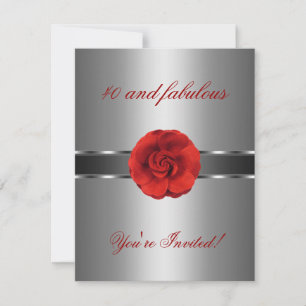 Invite Party Silver Red Flower Fabulous 40th