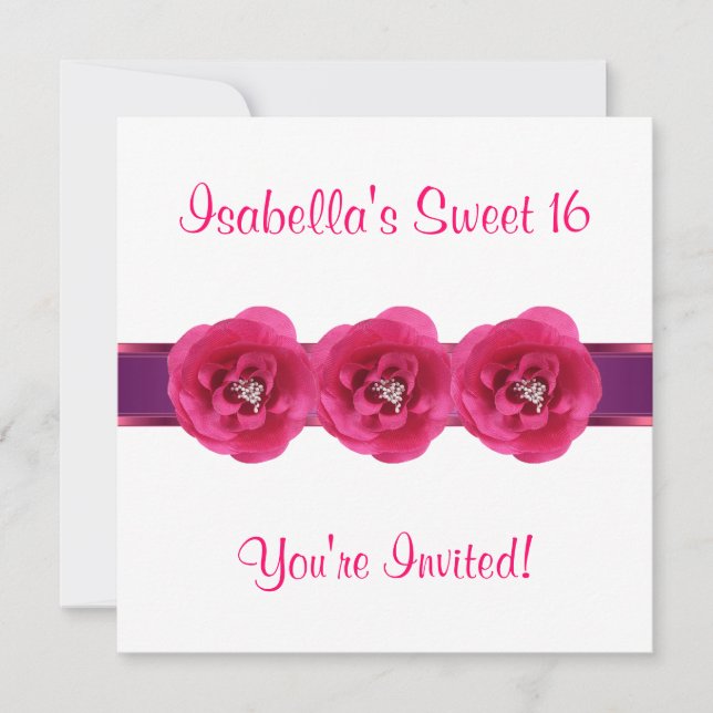 Invite Party White Pink Flower Sweet 16 (Front)
